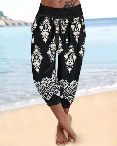 Kadın Beli Lastikli Etnik Desenli Kapri Süprem Pantolon ürün görseli 1