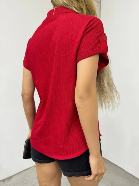 Duble Kol Tek Cepli Bürümcük Gömlek  -Bordo - Resim 3