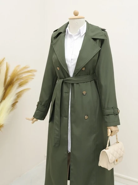 Astarlı Kemerli Trenckot -Haki ürün görseli 1