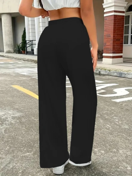 Kadın Yüksek Bel Bol Paça Bürümcük Pantolon - Resim 2