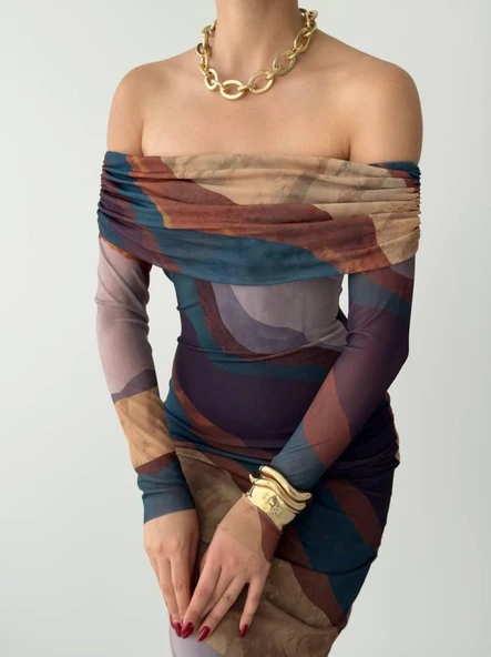 Sevilla Madonna Yaka Tül Elbise - Resim 4