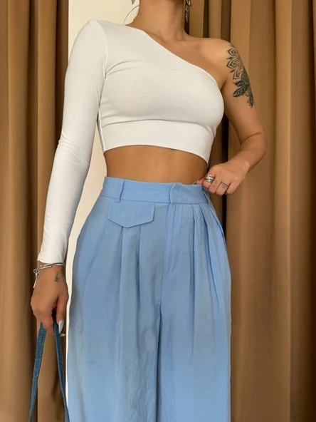 PİLE VE CEP KAPAK DEYALI SALAŞ PANTOLON - Mavi - Resim 3