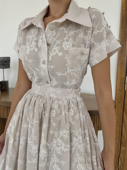 Bej Gömlek Ve Etek Takım - Resim 3