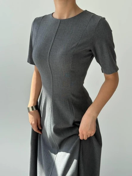 Wera Pliseli Midi Elbise - Resim 6