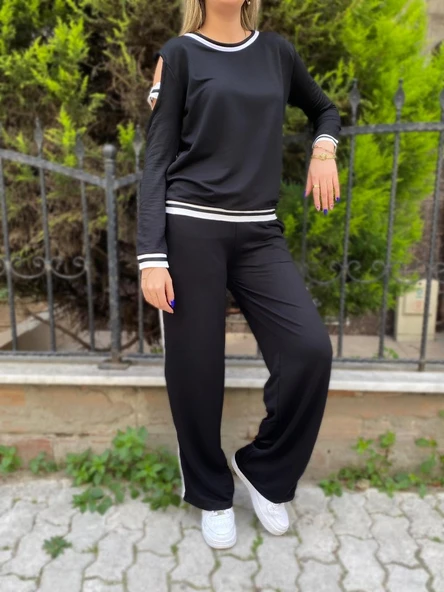 Kadın Iki Iplik Penye Kumaş Kol Detaylı Ribanalı Ikili Takım - Resim 2