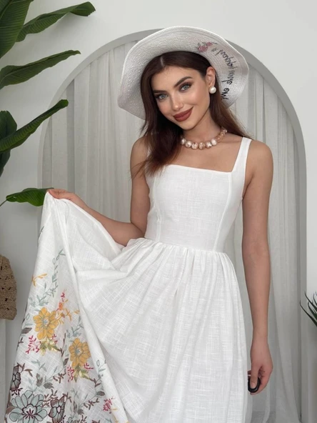 Mazi Çiçek Desenli Elbise - Resim 3