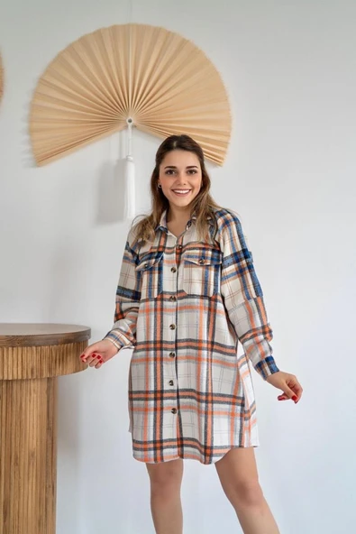 Oranj Oduncu Gömlek Elbise - Resim 2