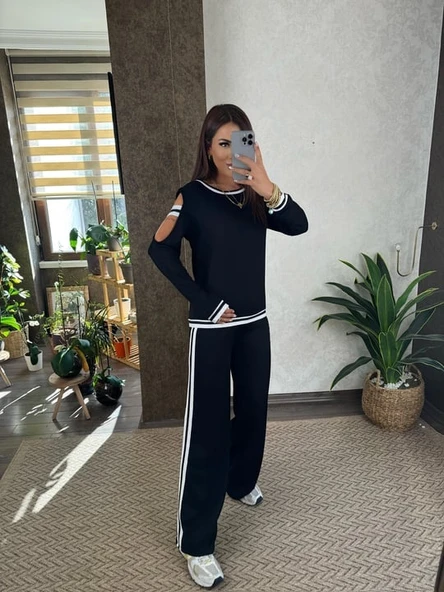 Kadın Iki Iplik Penye Kumaş Kol Detaylı Ribanalı Ikili Takım ürün görseli 1