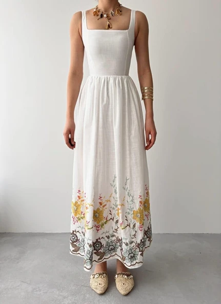 Mazi Çiçek Desenli Elbise - Resim 2