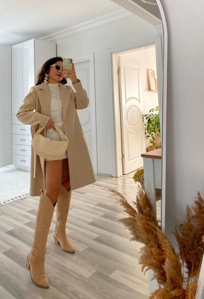 Kadın Uzun Kollu Peluş Mini Boy Elbise - Resim 3