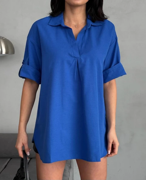 Yırtmaç Detaylı Tunik Gömlek - Resim 3