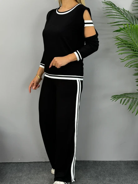 Kadın Iki Iplik Penye Kumaş Kol Detaylı Ribanalı Ikili Takım - Resim 5