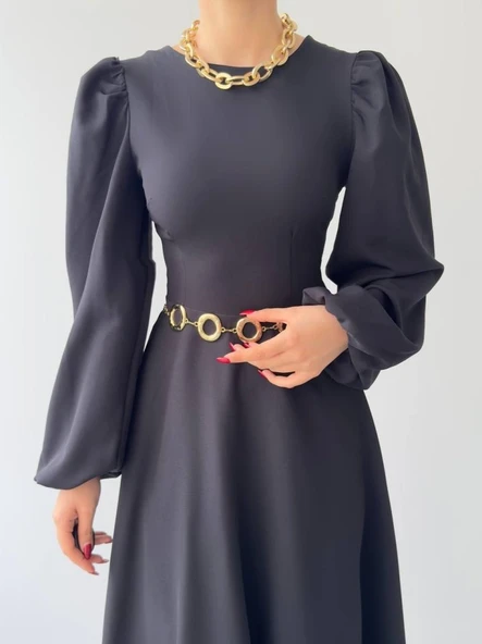 Sali Balon Kol Elbise - Resim 4