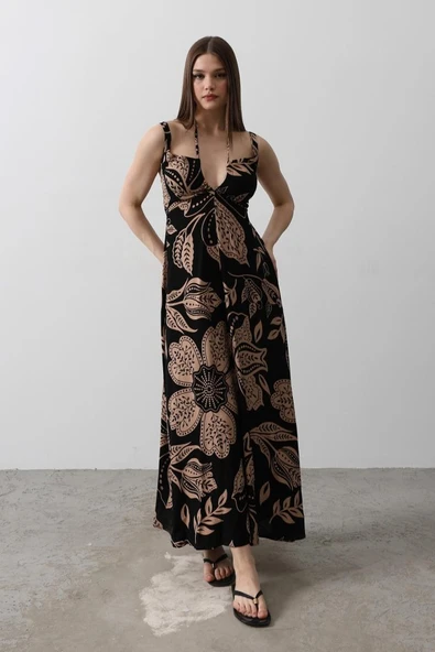 ASKILI VİSCON ELBİSE - Siyah - Resim 4