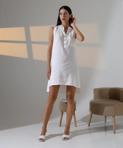 Düğme Detaylı Mini Elbise - Resim 2