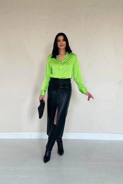 Neon Saten Gömlek - Resim 2