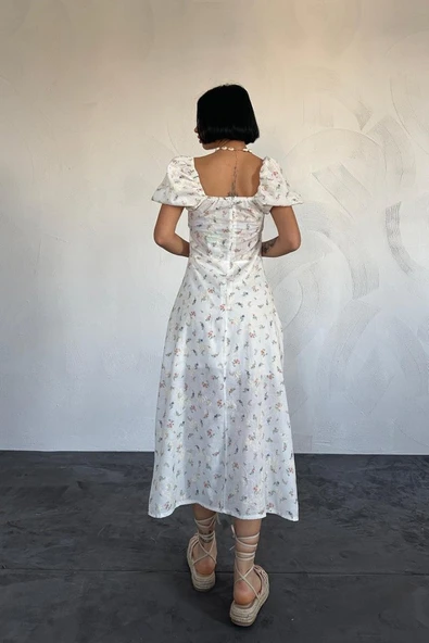 Lila Çiçekli Yazlık Elbise - Resim 3