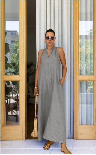 V Yaka Paraşüt Elbise ürün görseli 1