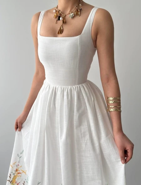 Mazi Çiçek Desenli Elbise - Resim 7