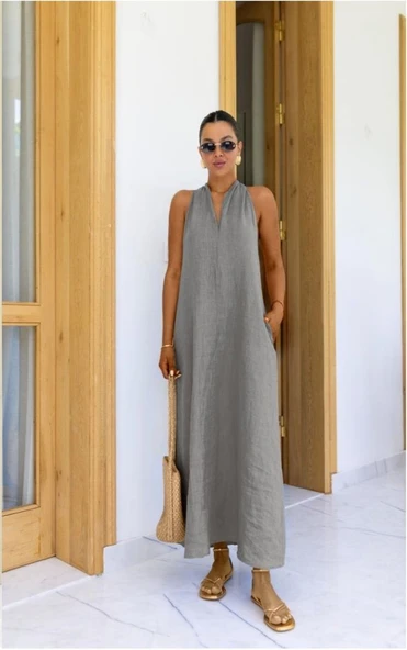 V Yaka Paraşüt Elbise - Resim 2