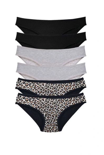 LitaeTrend 6 Adet Likralı Kadın Slip Külot Leopar Siyah Gri ürün görseli 1