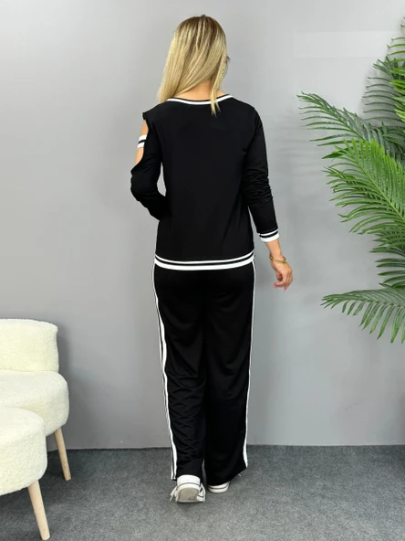 Kadın Iki Iplik Penye Kumaş Kol Detaylı Ribanalı Ikili Takım - Resim 2