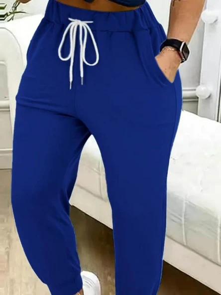 Kadın Yüksek Bel Cepli Belden Bağcıklı Iki Iplik Eşofman - Resim 2