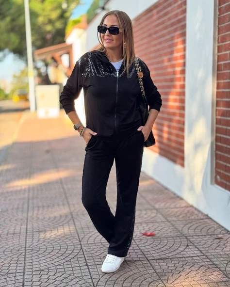 Kadın Iki Iplik Kumaş Pul Ve Fermuar Detaylı Ikili Takım - Resim 3