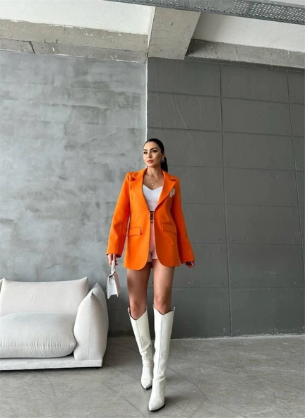 ELLO ETİKETLİ ÇENGELLİ İĞNE DETAYLI CEKET - Orange ürün görseli 1