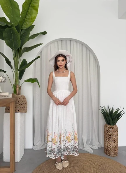 Mazi Çiçek Desenli Elbise - Resim 4