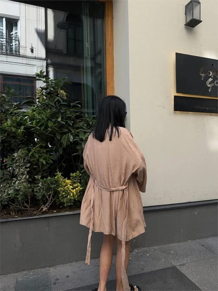 JAKARLI KİMONO - ŞORT TAKIM - Bej - Resim 3