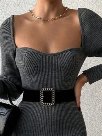 Kadın Uzun Kollu Yırtmaç Detay Triko Elbise - Resim 3