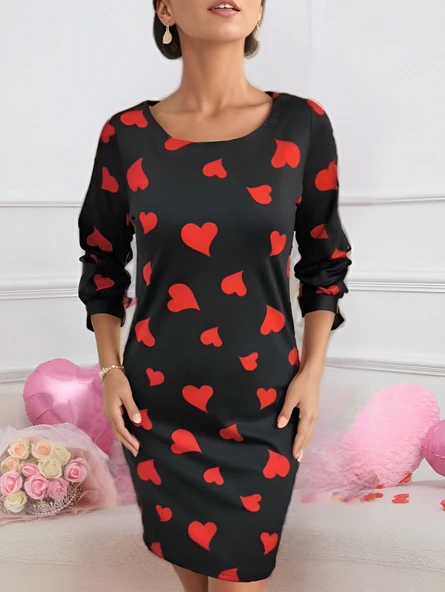 Kadın Uzun Kollu Bisiklet Yaka Dalgıç Mini Boy Elbise - Resim 8