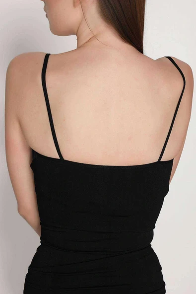 LitaeTrend Elite Life Kadın Dikişsiz Ince Askılı Siyah Atlet 848 - Resim 3