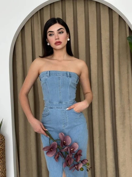 Sonic Straplez Elbise - Resim 3