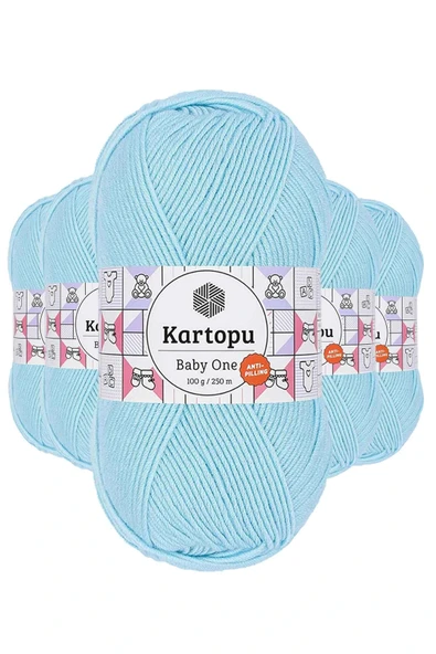 LitaeTrend 5 Adet Baby One Tüylenmeyen El Örgü İpi Yünü Gök Mavi K502 ürün görseli 1