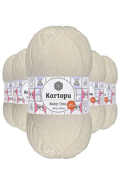 LitaeTrend 5 Adet Baby One Tüylenmeyen El Örgü İpi Yünü Kırık Beyaz K019 ürün görseli 1