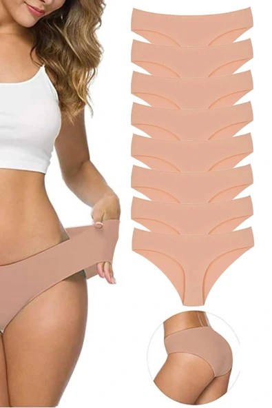 LitaeTrend 8 Adet Kadın Dikişsiz Lazer Kesim Esnek İz yapmayan Külot Ten ürün görseli 1