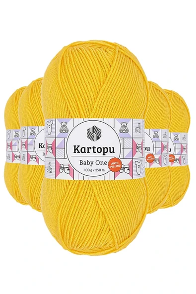 LitaeTrend 5 Adet Baby One Tüylenmeyen El Örgü İpi Yünü Sarı K154 ürün görseli 1