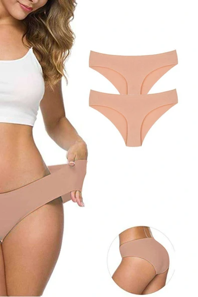 LitaeTrend 2 Adet Kadın Dikişsiz Lazer Kesim Esnek İz yapmayan Külot Ten ürün görseli 1