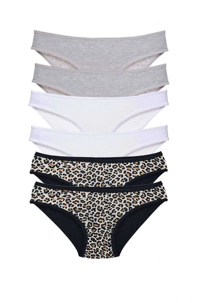 LitaeTrend 6 Adet Likralı Kadın Slip Külot Leopar Gri Beyaz ürün görseli 1