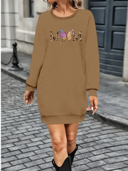 Kadın Uzun Kollu Bisiklet Yaka Viskon Iki Iplik Elbise ürün görseli 1