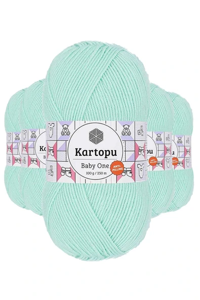 LitaeTrend 5 Adet Baby One Tüylenmeyen El Örgü İpi Yünü Açık Yeşil K507 ürün görseli 1