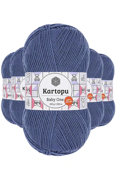 LitaeTrend 5 Adet Baby One Tüylenmeyen El Örgü İpi Yünü Koyu Mavi K1533 ürün görseli 1