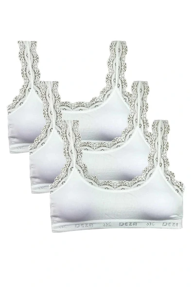 LitaeTrend 3 Adet Dantel Nakış İşlemeli Pedli Bambu Kadın Büstiyer Beyaz ürün görseli 1
