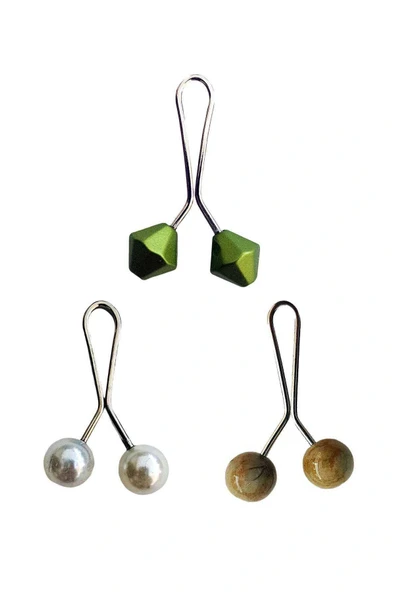 LitaeTrend 3 Adet Tesettür Eşarp ve Şal Klipsi İnci Beyaz Hardal Yeşil ürün görseli 1