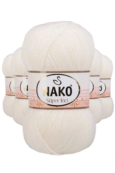 LitaeTrend 5 Adet Süper İnci El Örgü İpi 100 gr Ekru 300 ürün görseli 1