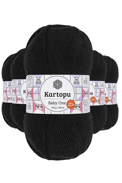 LitaeTrend 5 Adet Baby One Tüylenmeyen El Örgü İpi Yünü Siyah K940 ürün görseli 1