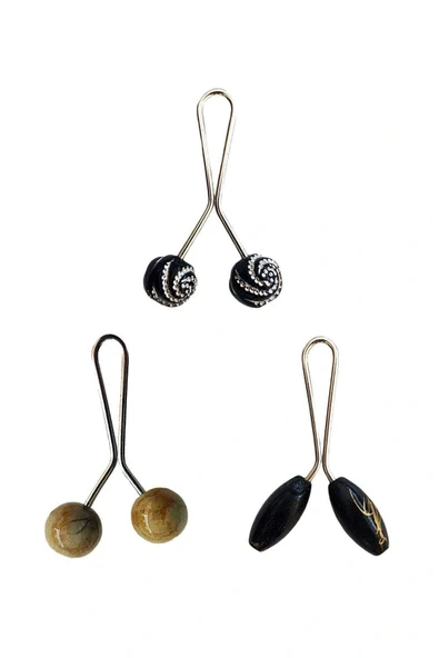 LitaeTrend 3 Adet Tesettür Eşarp ve Şal Klipsi Hardal Siyah Siyah Desenli ürün görseli 1