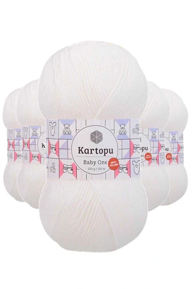 LitaeTrend 5 Adet Baby One Tüylenmeyen El Örgü İpi Yünü Kar Beyaz K010 ürün görseli 1